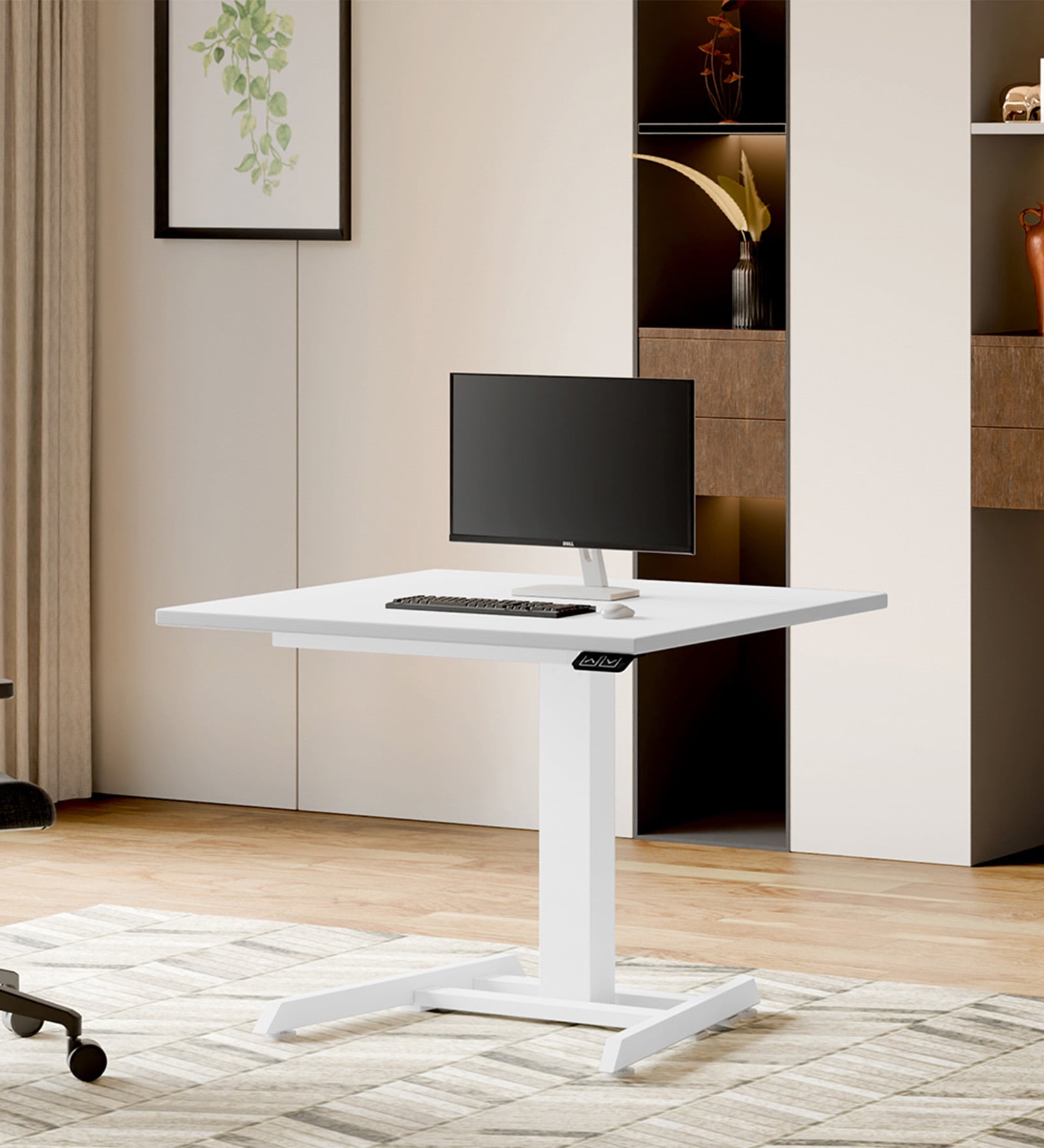 Workout Metal Height Adjustable Desk in Frosty White Finish Workout Metal Height Adjustable Desk in Frosty White Finish