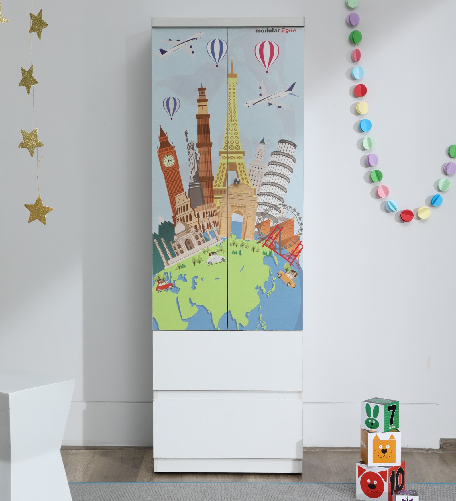 World Zone 2 Door  Kids Wardrobe with Drawers World Zone 2 Door  Kids Wardrobe with Drawers