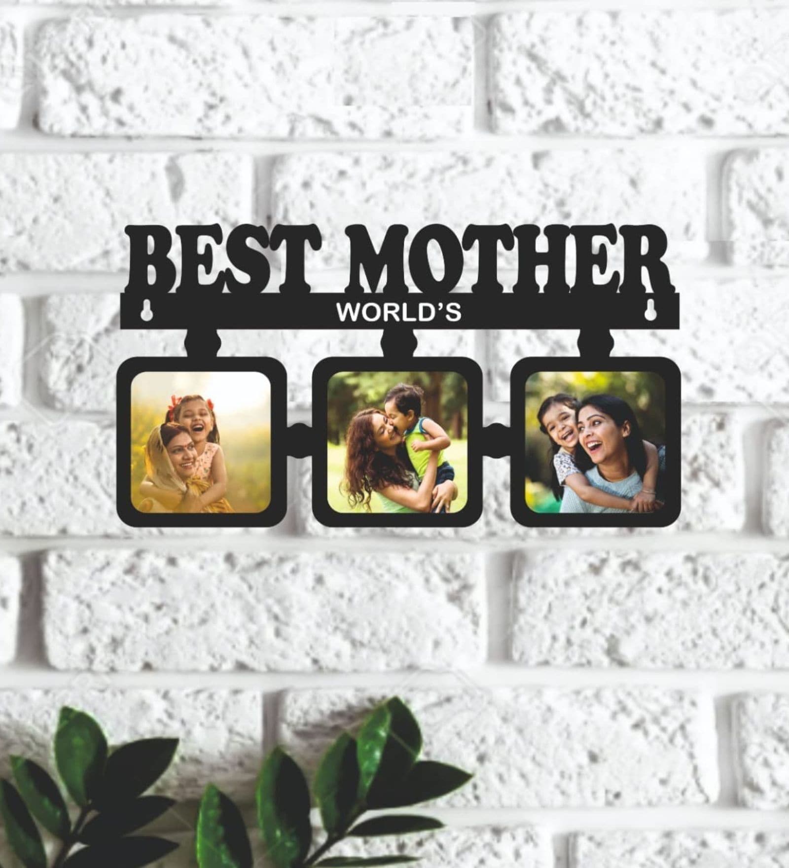 Worlds Best Mother 3 Photo Square DIY Wooden 12 X 7 inch Wall Photo Frames