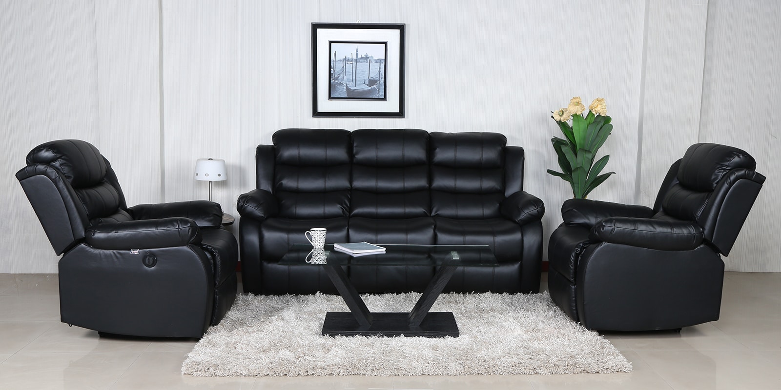 Wonderell Electric Recliner Set (3+1+1) In Black Colour