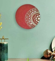 Wood & Mirror Lippan Work Round Wall Art In Pink