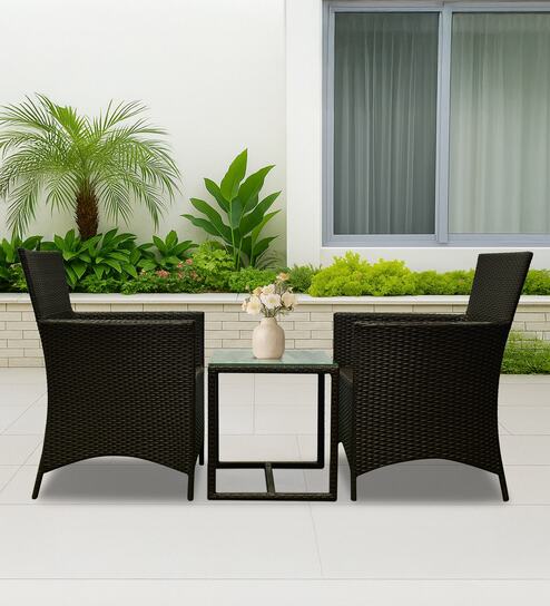 Wollongong Wicker Table And Chair Set ( With 2 Chairs ) In Brown Finish