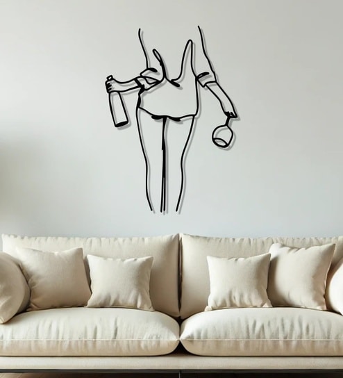 Women with Wine Line Art Metal Wall Art Decor