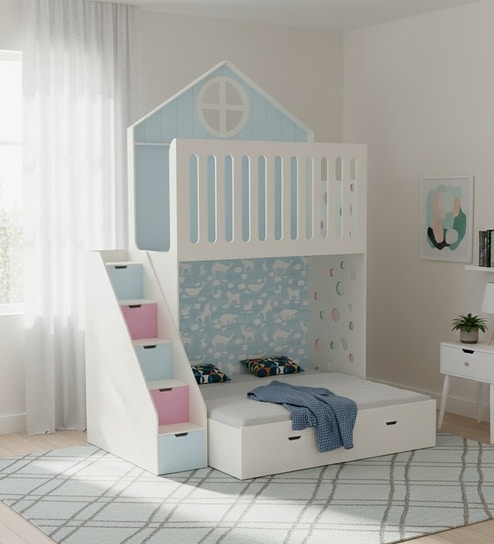 WonderSteps Bunk Bed With Staircase and Drawer Storage In Blue Colour
