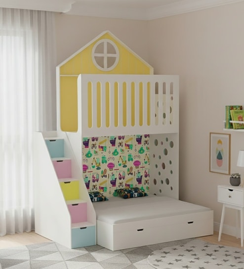 WonderSteps Bunk Bed With Staircase and Drawer Storage In Yellow Colour