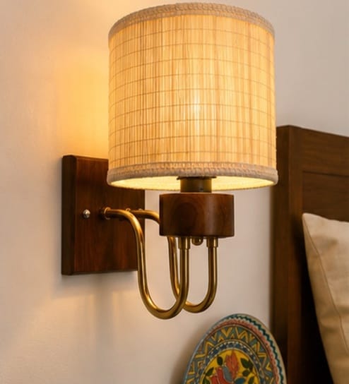 new era Wooden Gold Wall Lamp with Bamboo shade-picture-42