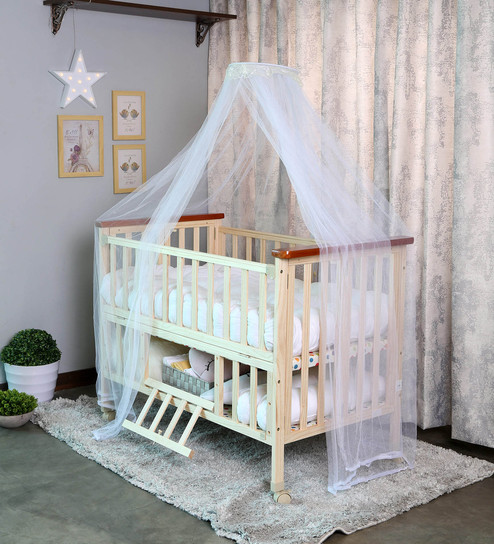 Buy Wooden Baby Cot With Adjustable Height Mosquito Net In Brown