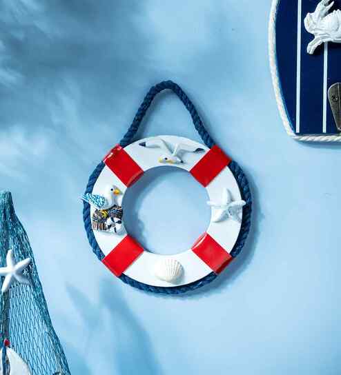 Wooden Buoy Life Ring Red