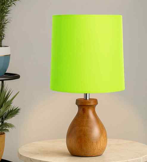 Wooden Dowel Pot Table Lamp, Green