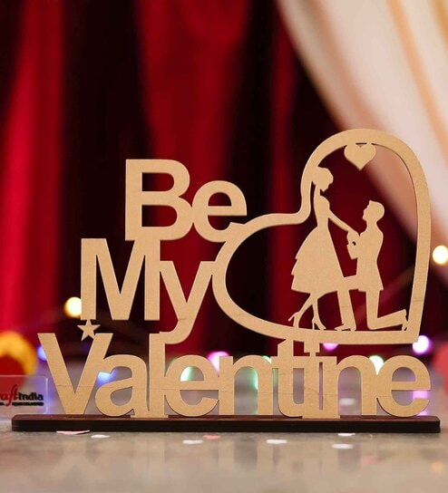 Wooden Golden Be My Valentine Couple Showpiece Valentine Gift