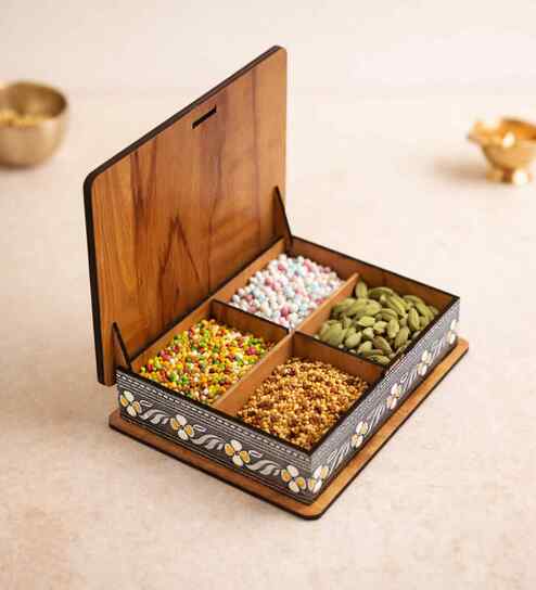 Rajwadi Wooden Handcrafted Dry Fruit Box (6" X 8")