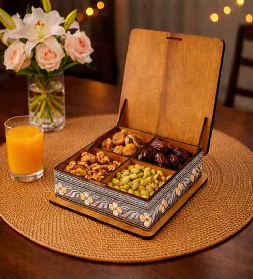 Rajwadi Wooden Handcrafted Dry Fruit Box (8" X 8")