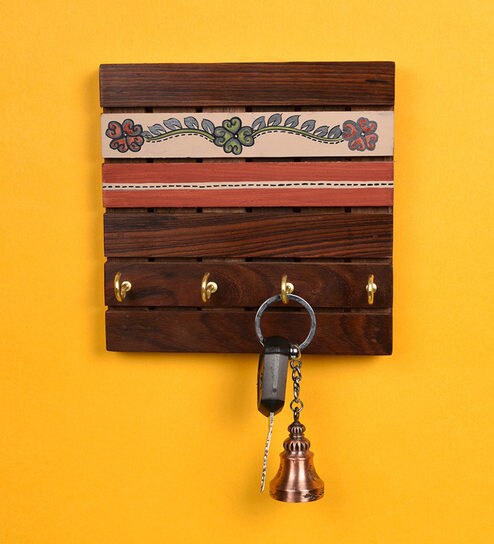 Buy Wooden Key Holder With Flower Patterns With Four Keyhooks By Aakriti Art Creations Online Traditional Key Holders Key Holders Home Decor Pepperfry Product