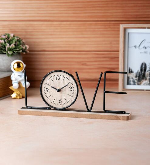 Black Wooden Metal Love Letter Clock