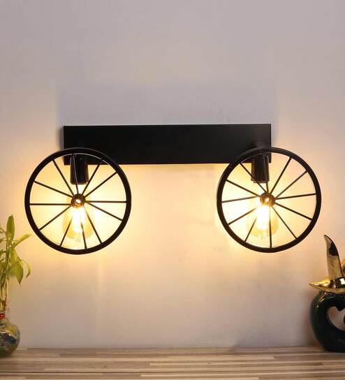 Wooden Wood & Metal Novelty Wall Light (Black)