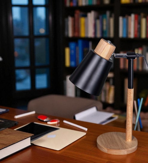 Wooden-Metalic Black Study Desk Lamp