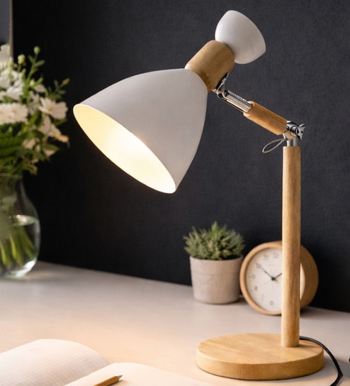 Wooden-Metalic Black Study Desk Lamp