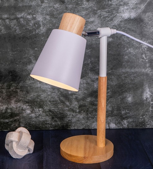 Wooden-Metalic White Study Desk Lamp