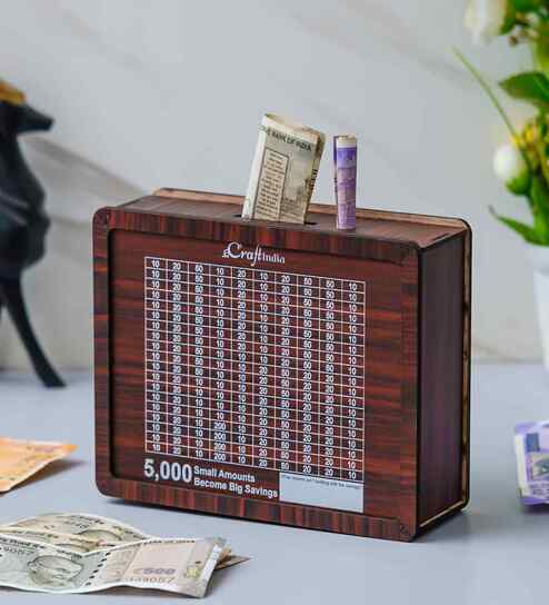Wooden Piggy Bank for Kids Girls Boys|Money Box|5,000 Rs Goal Tracker