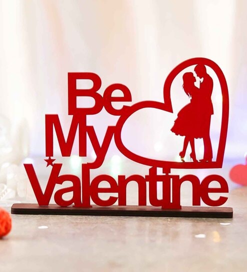 Wooden Red Be My Valentine Couple Showpiece Valentine Gift