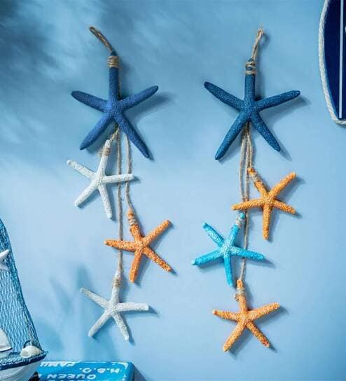 Navy Blue Wooden Star Fish Wall Decor