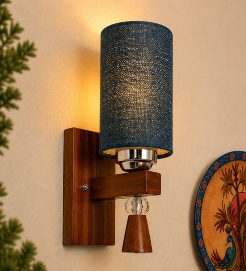 Wooden Wall Lamp with Maroon Jute shade