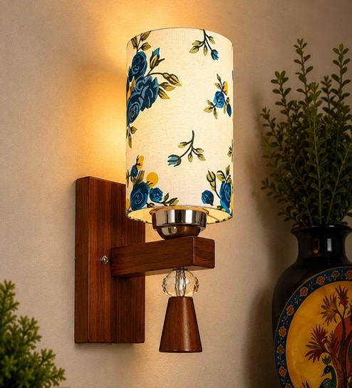 Wooden Wall Lamp with Multicolor cotton shade
