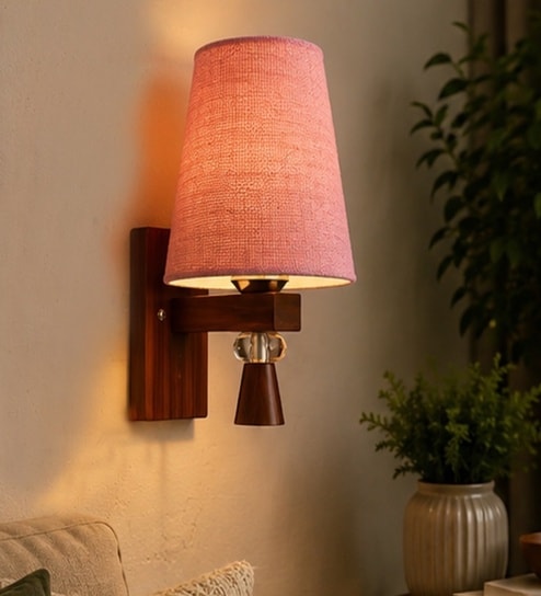 Wooden Wall Lamp with Pink Jute shade
