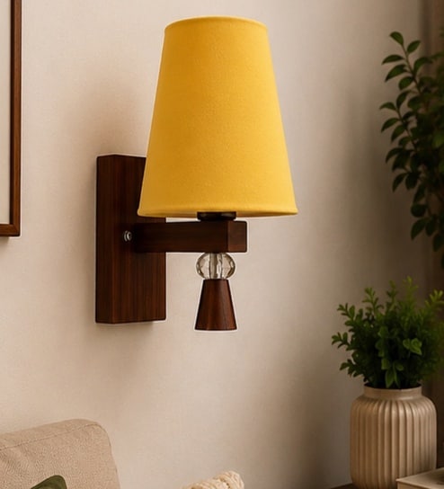 Wooden Wall Lamp with Yellow cotton shade