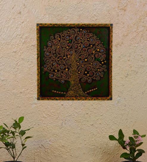 Wooden Wall Mural In Green By Art Of Jodhpur