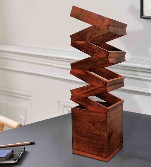 Wooden Zig Zag Shade Table Lamp With Brown Base By Disoo Fashions