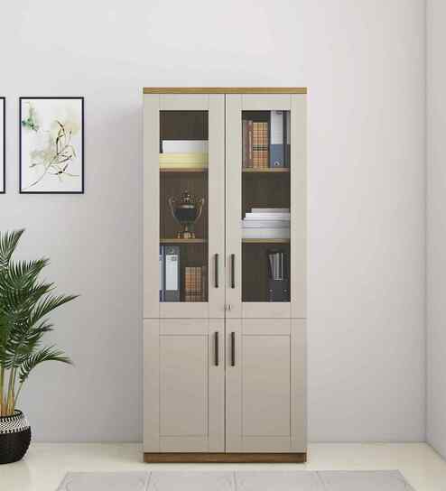 Woodland Book Case In Natural Teak & Melamine Finish