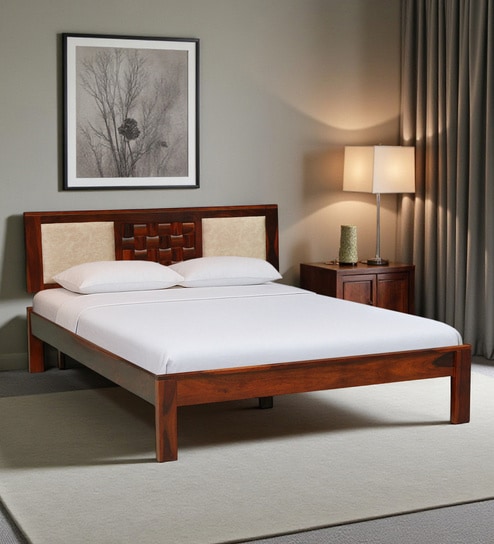 Woodway Sheesham Wood Queen Size Bed In Honey Oak  Finish