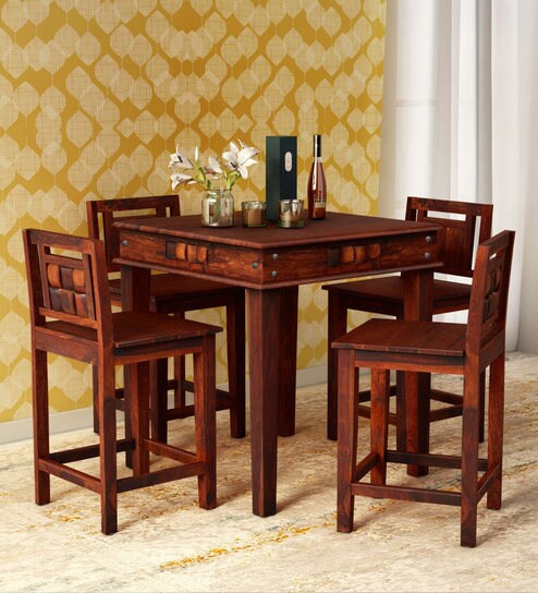 Buy Woodway Solid Wood Bar Table Set In Honey Oak Finish By