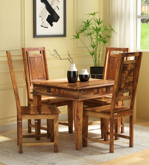 Buy Woodway Solid Wood 4 Seater Dining Set In Rustic Teak Finish By 