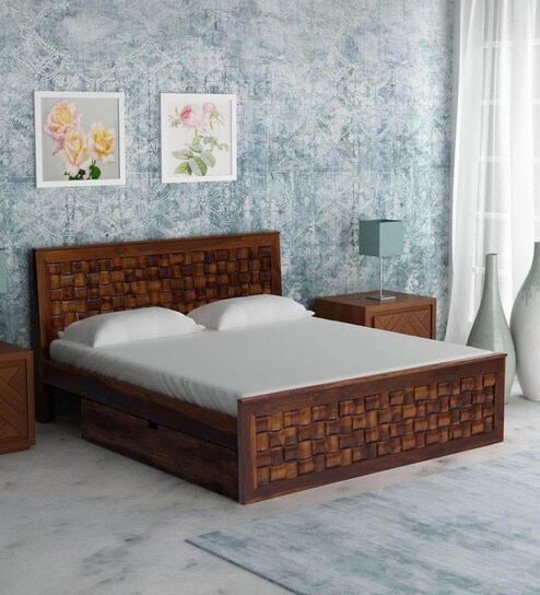 Buy Woodway Solid Wood Queen Size Bed With Storage In Provincial