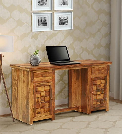 Buy Woodway Solid Wood Writing Table In Rustic Teak Finish By