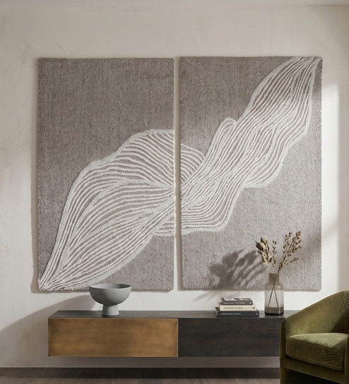 Grey Wool and Silk Handmade Wall Art Panel 5X3 Feet-image-13