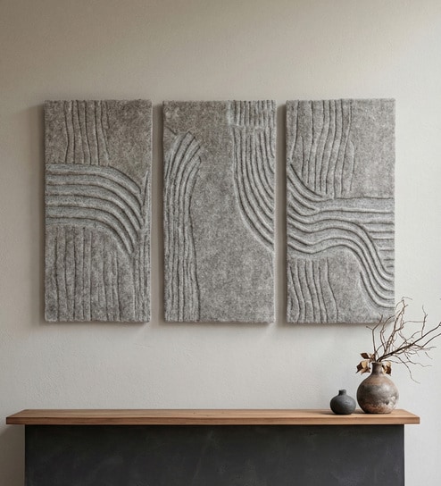 Grey Wool and Silk Handmade Wall Art Panel 4x2 Feet