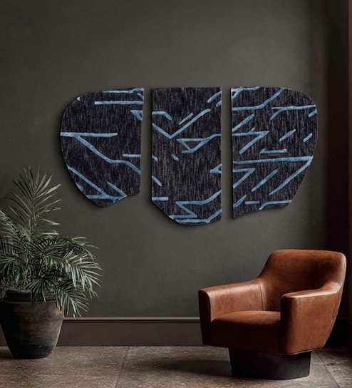 Blue Wool and Silk Handmade Wall Art Panel 4x2 Feet-image-23