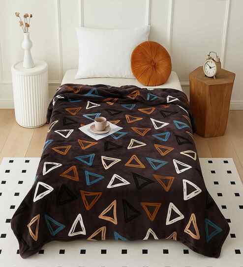 Brown Wool Geometric 320 GSM Silky Touch Super Soft Single Bed Blanket