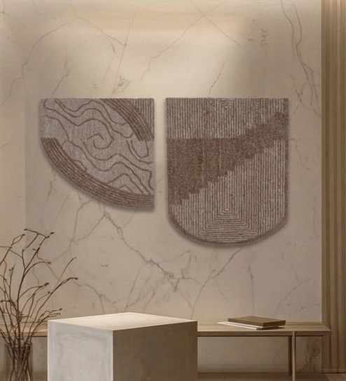 Cream And Grey Wool Handmade Wall Art Panel 4x2 Feet-image-24