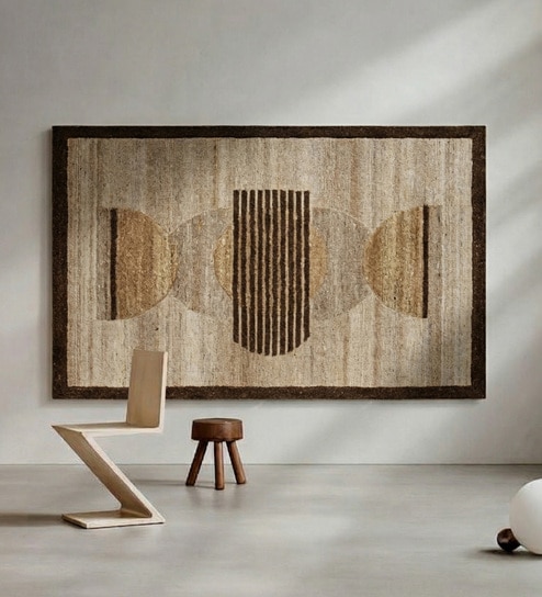 Cream Wool Handmade Wall Art Panel 4x2 Feet-image-48