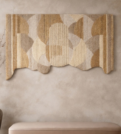 Beige Wool Handmade Wall Art Panel 4x2 Feet