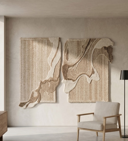 Beige Wool Handmade Wall Art Panel 4x2 Feet-image-19