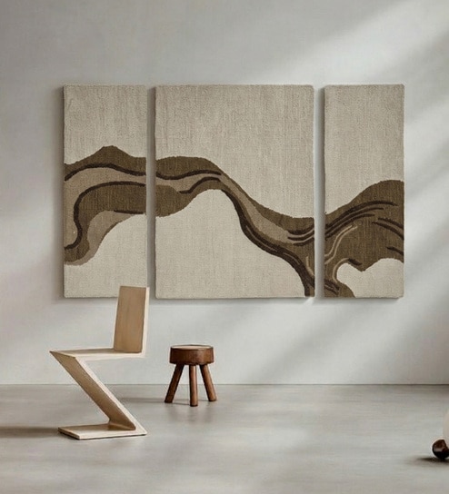 Grey And Brown Wool Handmade Wall Art Panel 4x2 Feet-image-40