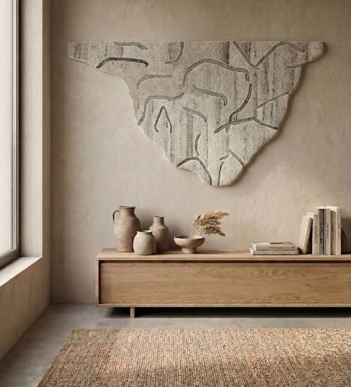 Cream Wool Handmade Wall Art Panel 4x2 Feet-image-9