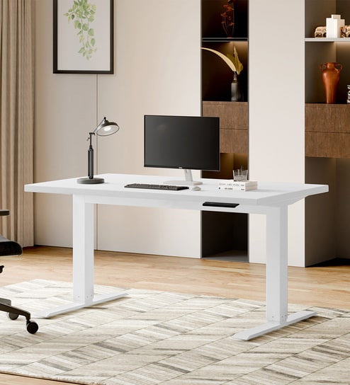 Workout Metal Height Adjustable Desk in Frosty White Finish