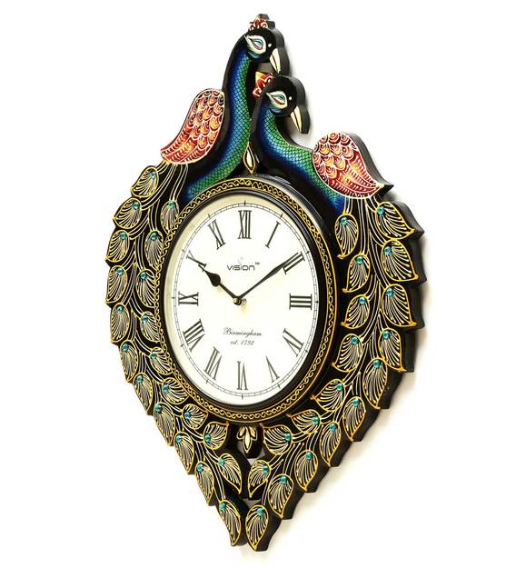 Buy Wooden Peacock handpainted Clock in Multicolour By Craft Tree