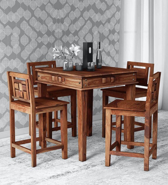 Buy Woodway Solid Wood Bar Table Set In Rustic Teak Finish By Woodsworth Online Bar Table Sets Bar Furniture Furniture Pepperfry Product